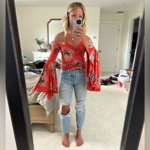 Free People Floral Bell Sleeve Shirt